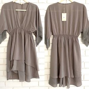 NEW Gray Layered Plunging Dress